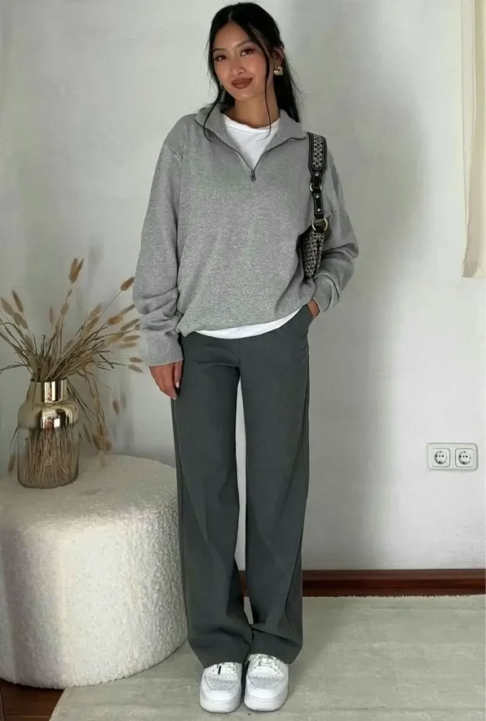 Quarter-Zip Sweater With Straight-Leg Trousers