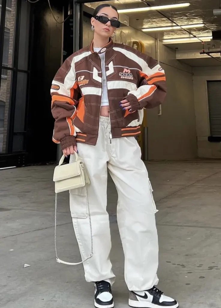 Racing Jacket With Cream Cargo Pants