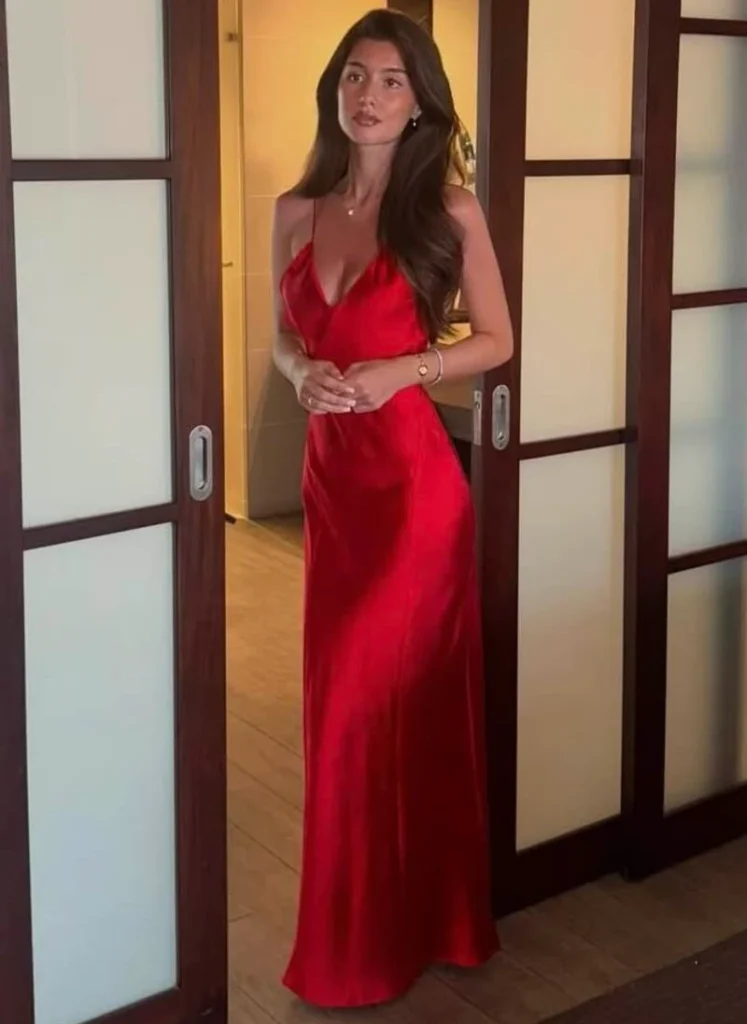 Red Satin Maxi for a Main-Character Entrance