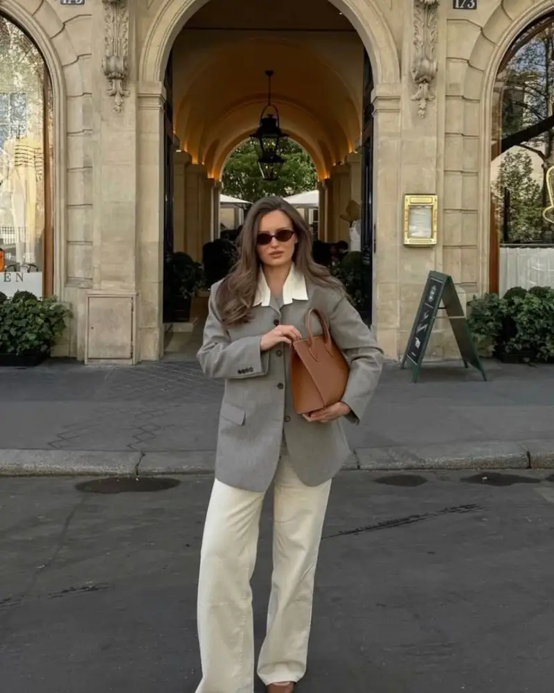 Relaxed Blazer With Ivory Trousers