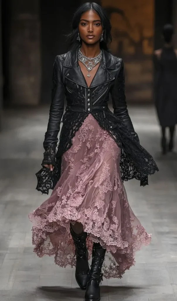 Runway Leather Jacket + Lace Skirt