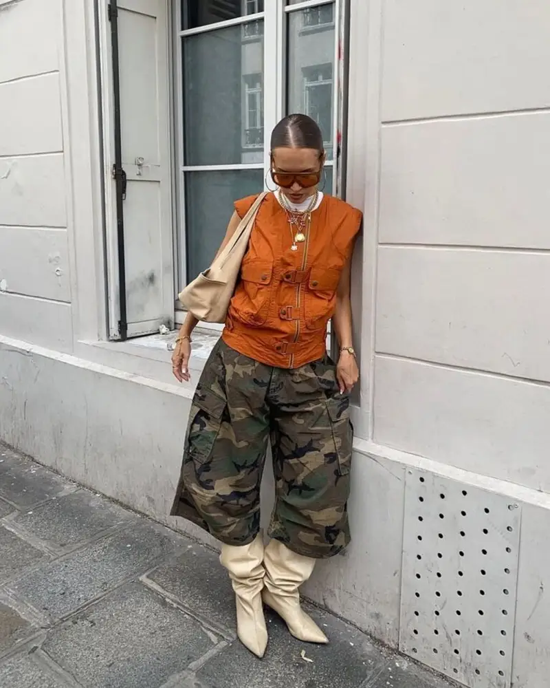 Rust Utility Vest With Camo Cargo Shorts