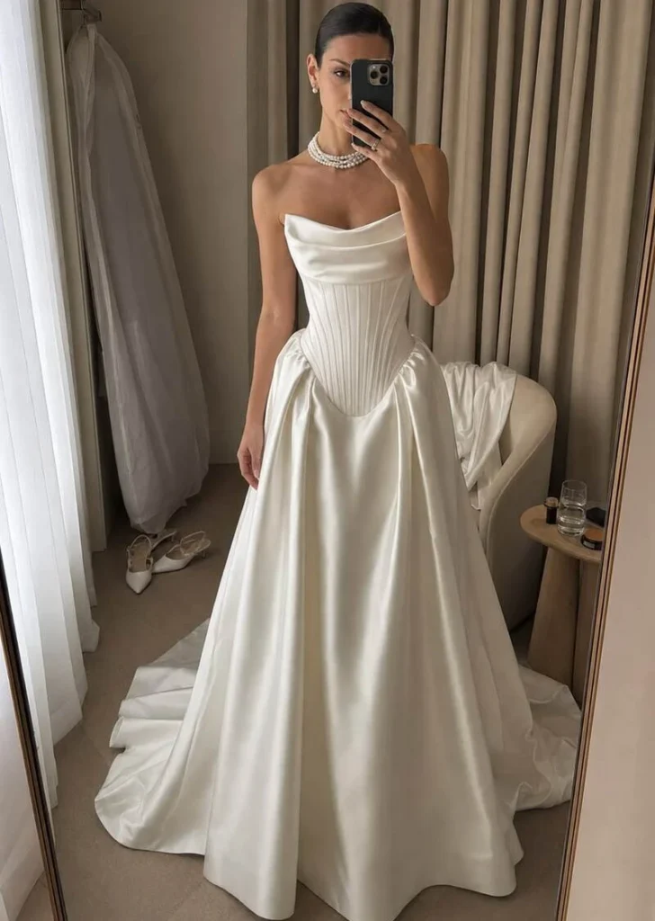 Sculpted Strapless Satin Gown