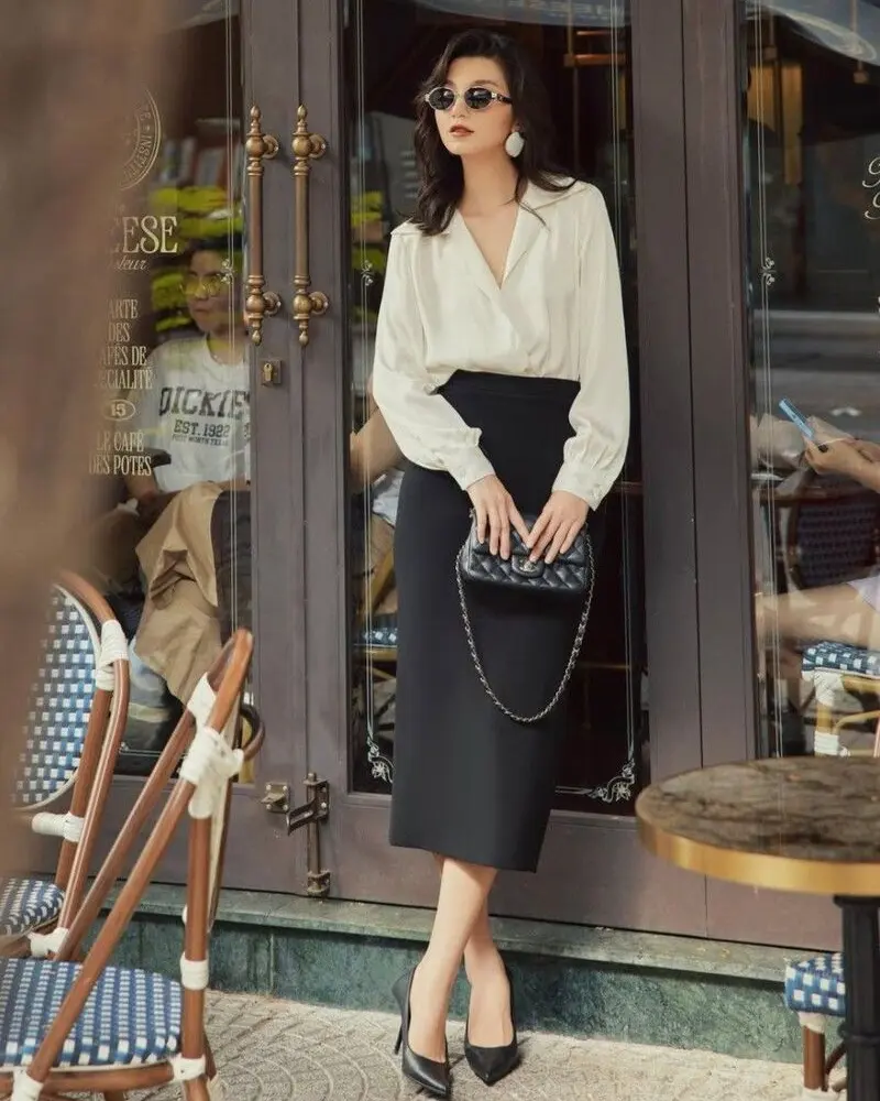  Silk Blouse With a Midi Pencil Skirt