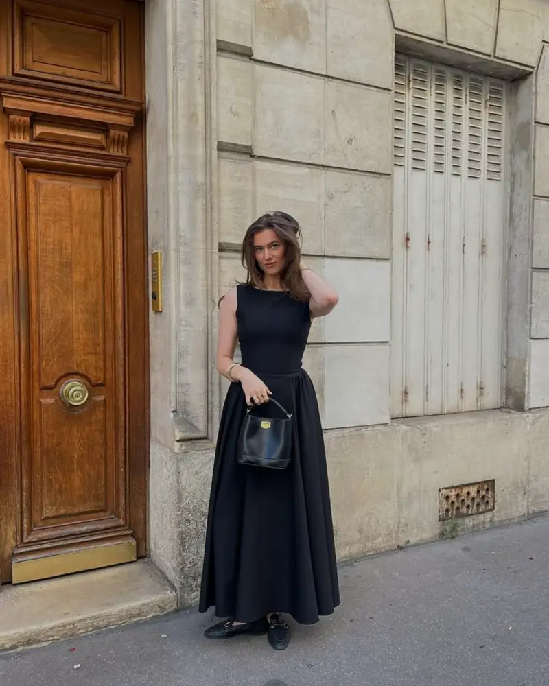 Sleeveless Black Dress With Ballet Flats
