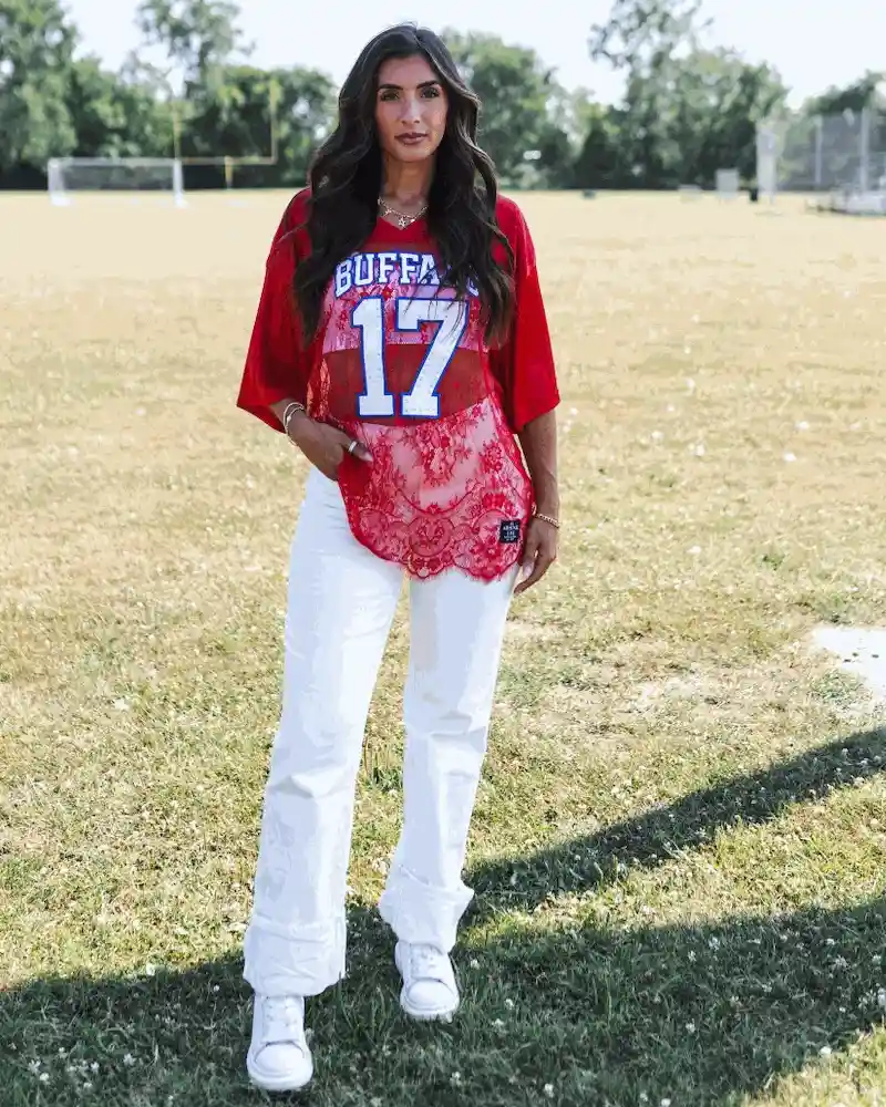 Sports Jersey Over a Lace Top