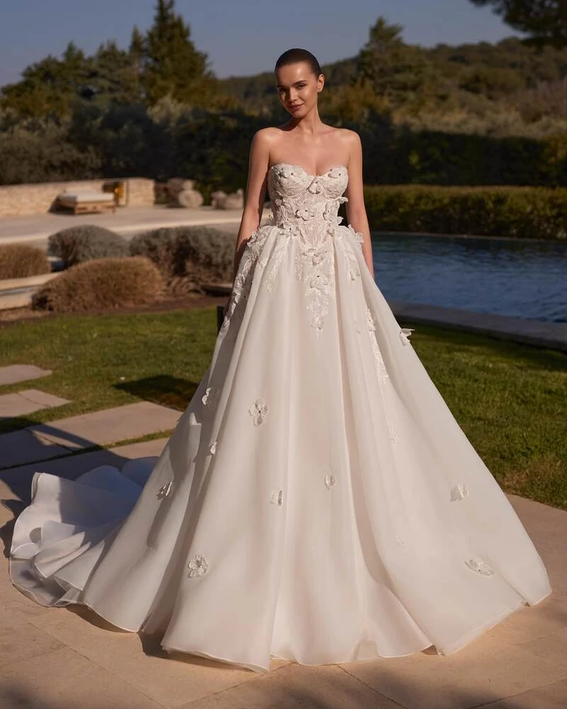Strapless 3D Floral Ball Gown