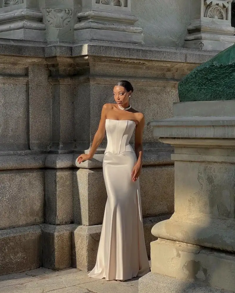 Strapless Basque-Waist Corset Gown With a Silk Skirt