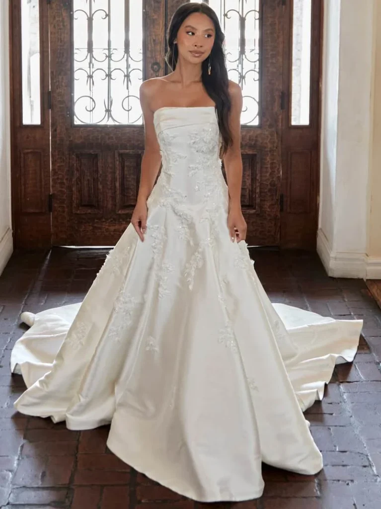Strapless Floral Appliqué Ball Gown