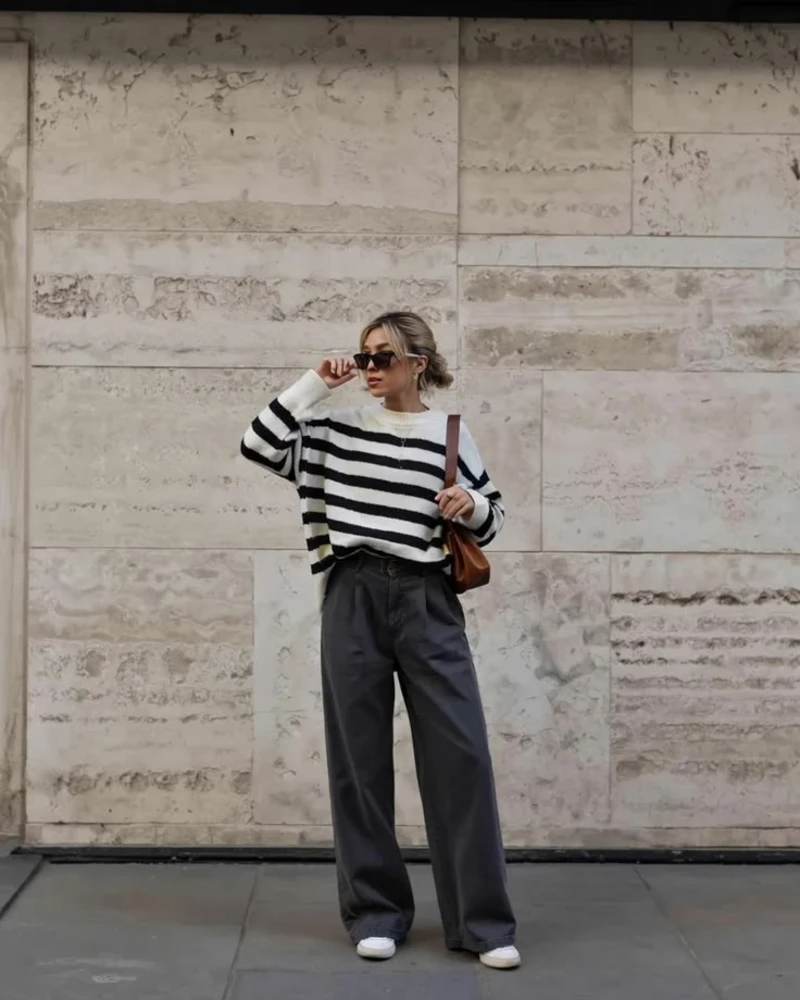 Striped Knit With Faded Black Denim