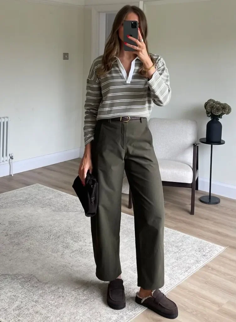 Striped Polo and Olive Trousers