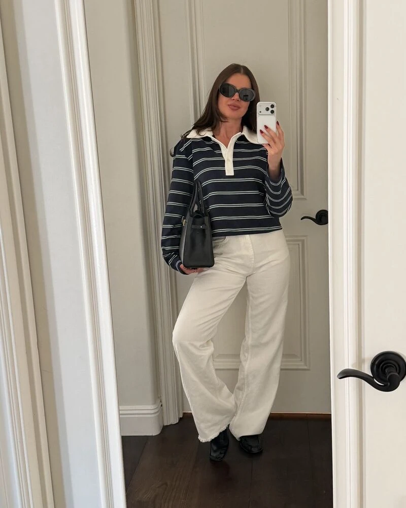 Striped Rugby Shirt With Cream Trousers