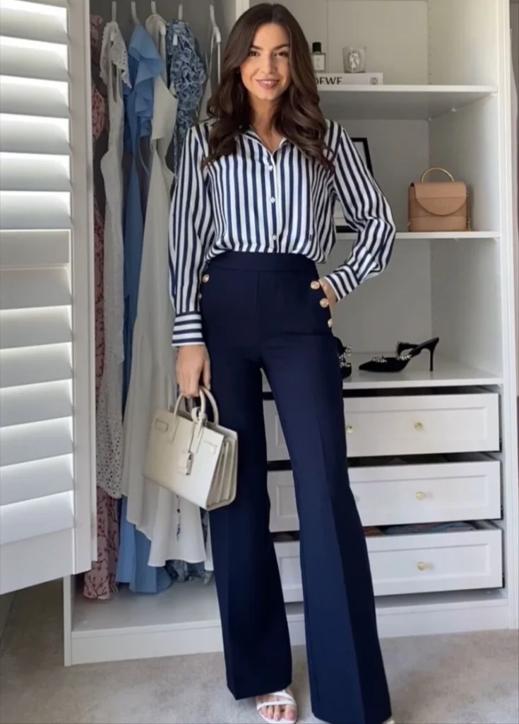 Striped Shirt With Navy Trousers