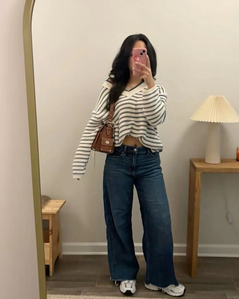 Striped Sweater With Loose Fit Jeans