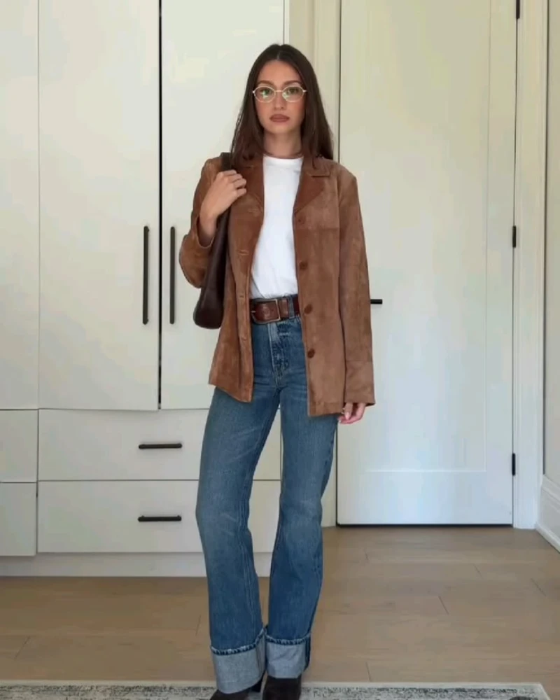 Suede Blazer With Cuffed Jeans