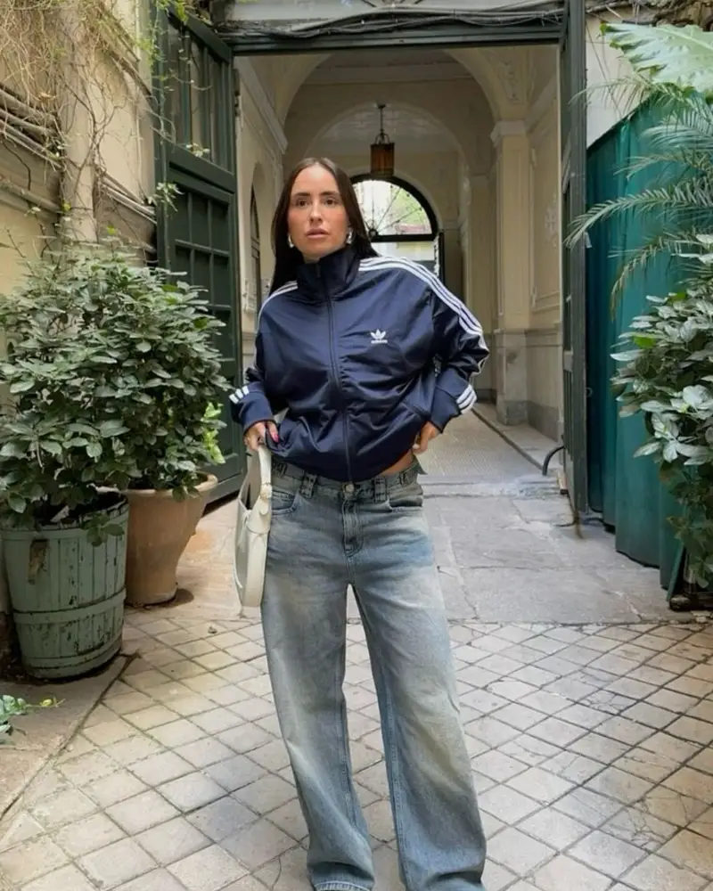 Track Jacket With Wide-Leg Jeans