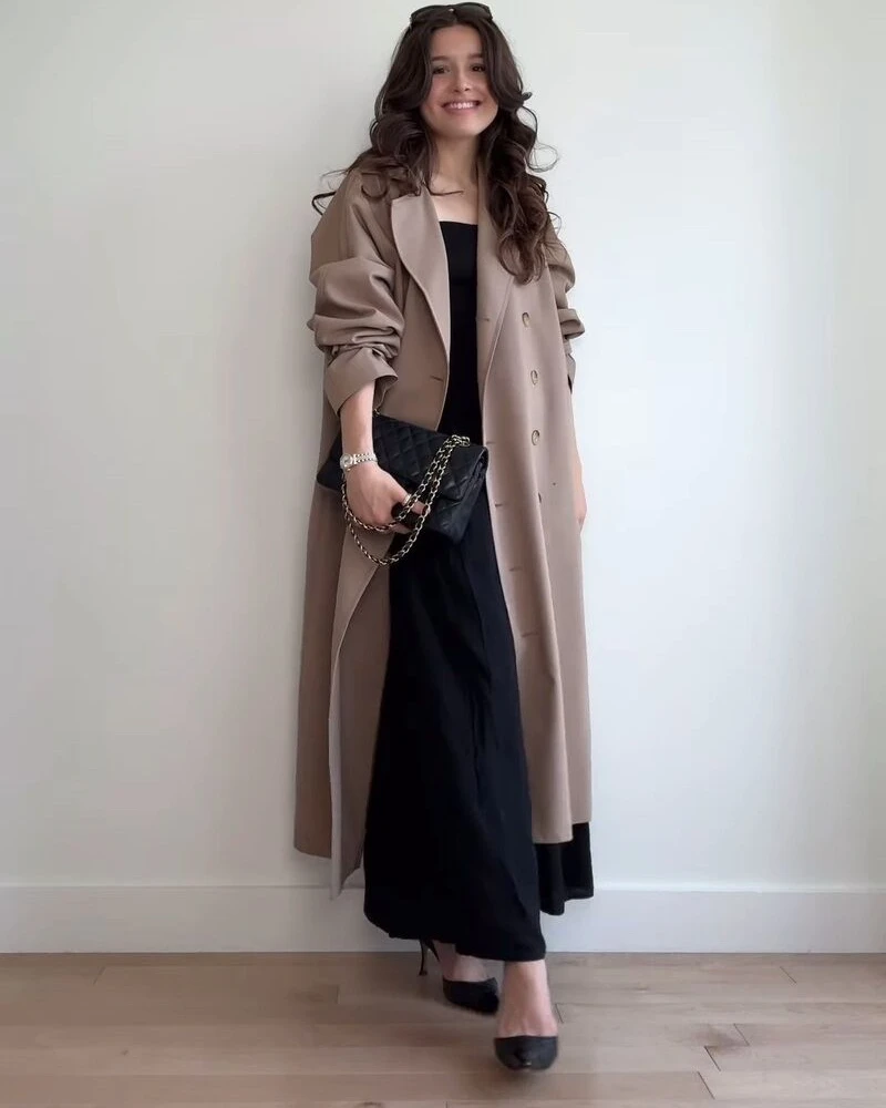 Trench Coat With a Simple Black Dress