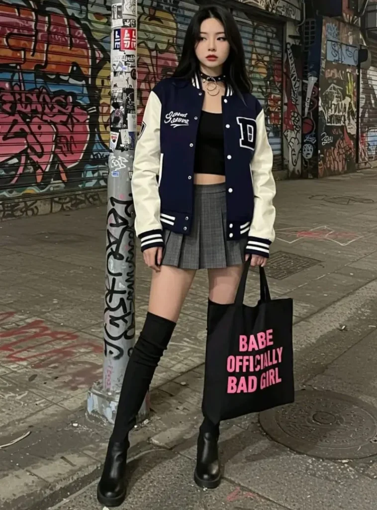 Varsity Jacket With a Pleated Skirt