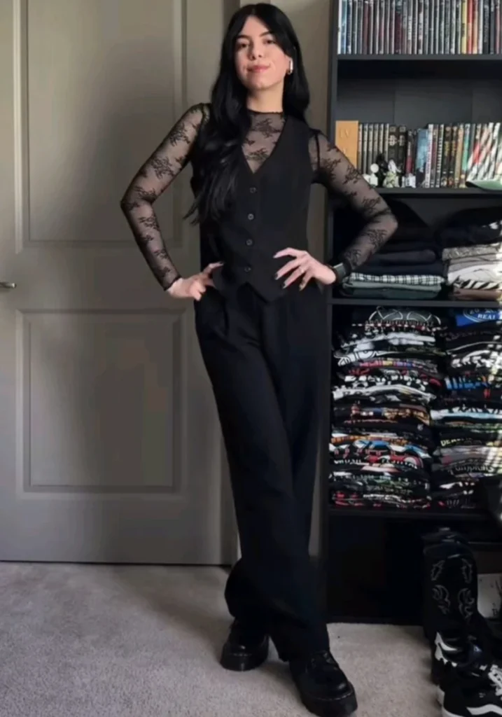 Waistcoat Over a Sheer Lace Top