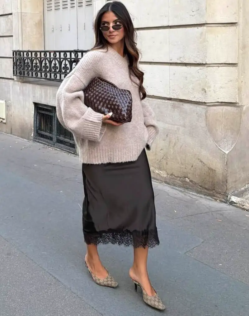 A Lace Hem Gives a Neutral Sweater More Depth