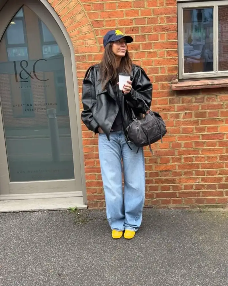Black Biker Jacket With Light Wash Jeans