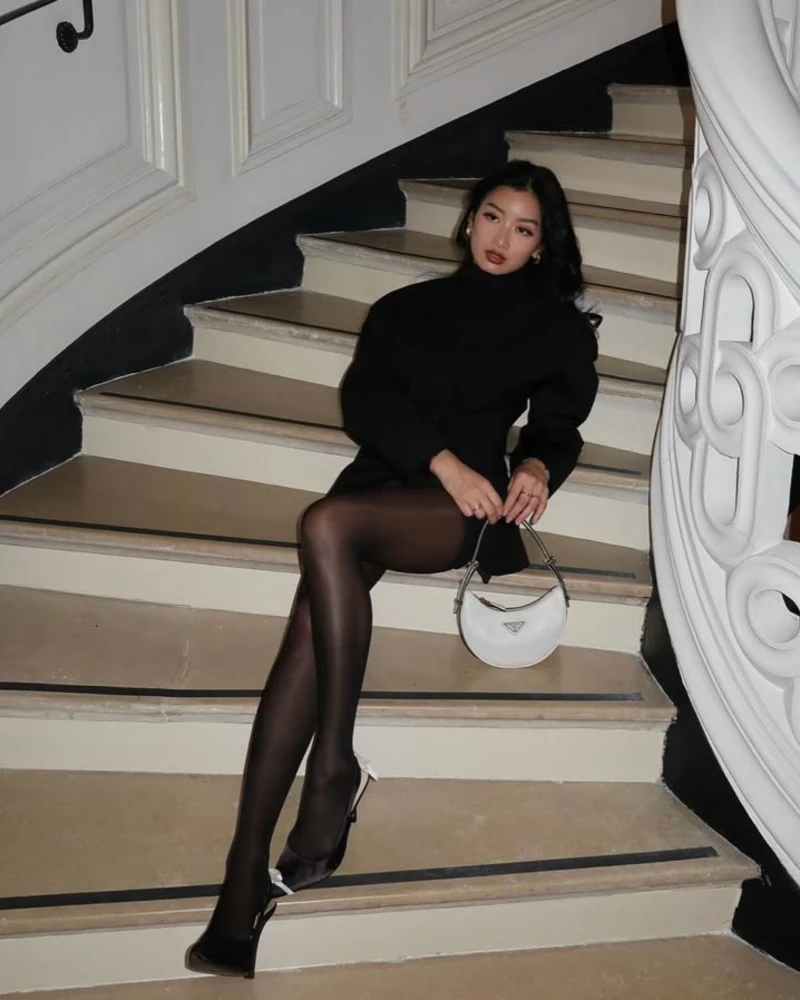 Black Mini Hemline With Sheer Tights
