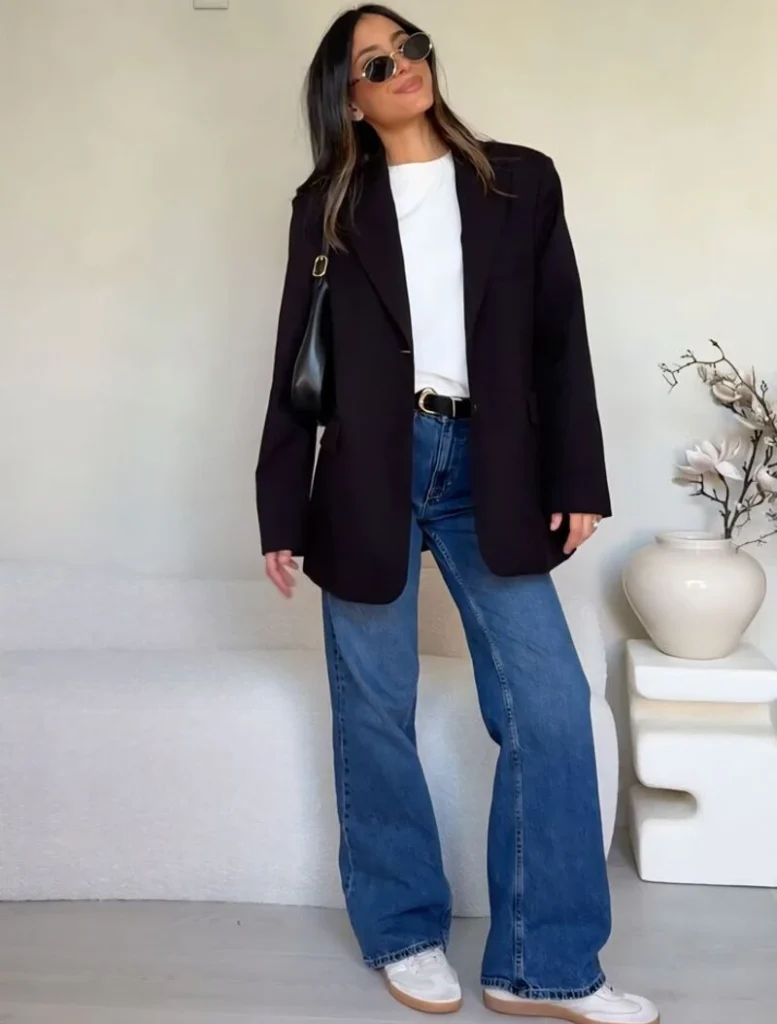 Black Oversized Blazer With Wide-Leg Jeans