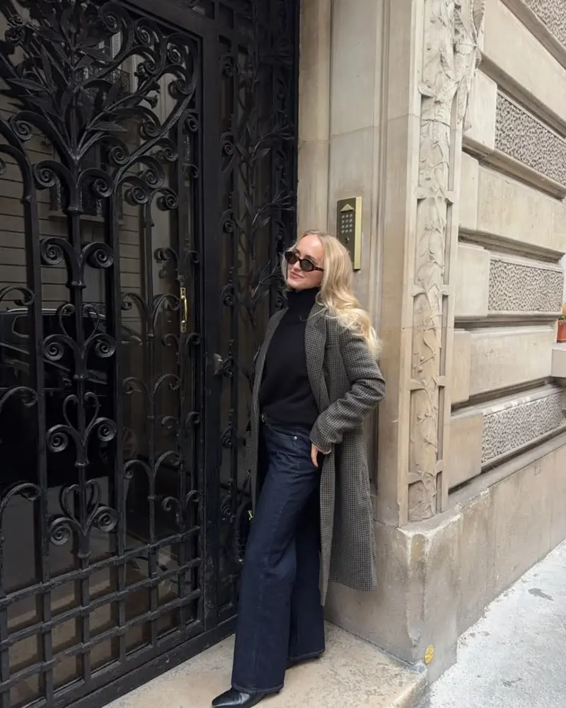 Checked Coat, Turtleneck, and Dark Jeans