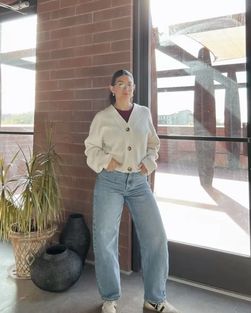 Cream Cardigan and Relaxed Jeans