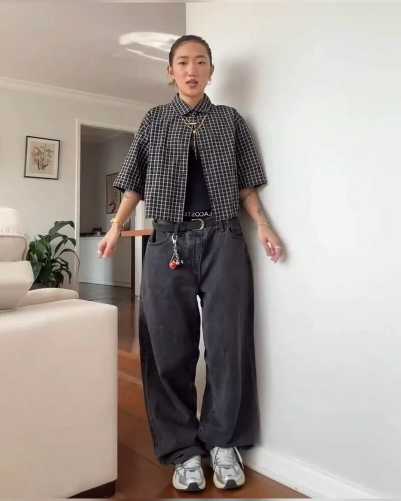 Cropped Checkered Shirt Open Over a Tank