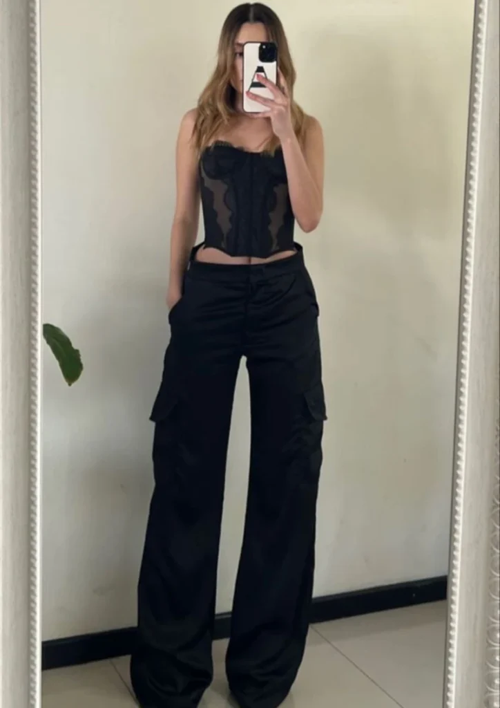 Lace Corset Top With Black Cargo Trousers