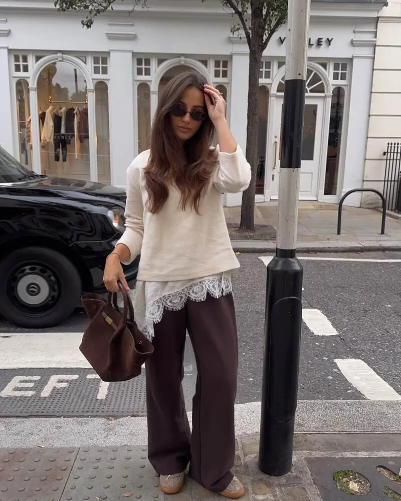 Lace Slip Under an Oversized Sweater