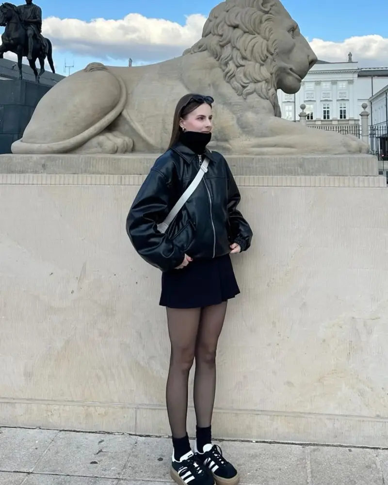Leather Bomber and Pleated Mini