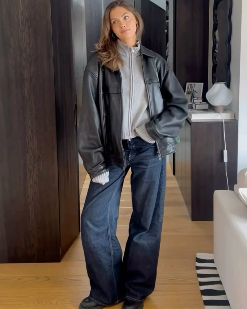  Leather Jacket Over a Thin Sweater