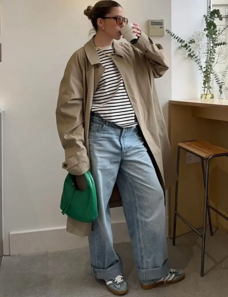  Lightweight Trench Over a Striped Tee