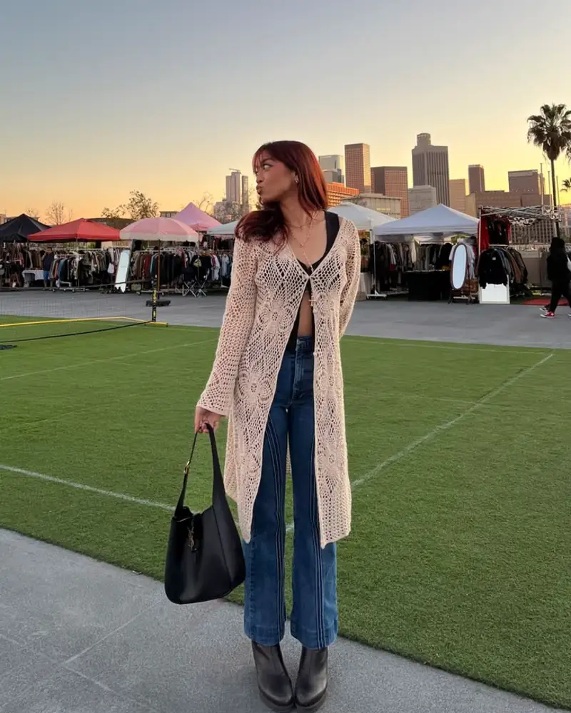 Long Cardigan Over a Fitted Tank