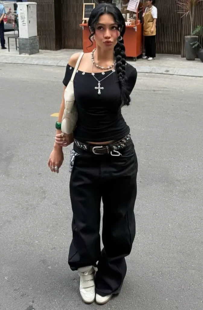 Off-Shoulder Top and Studded Belt