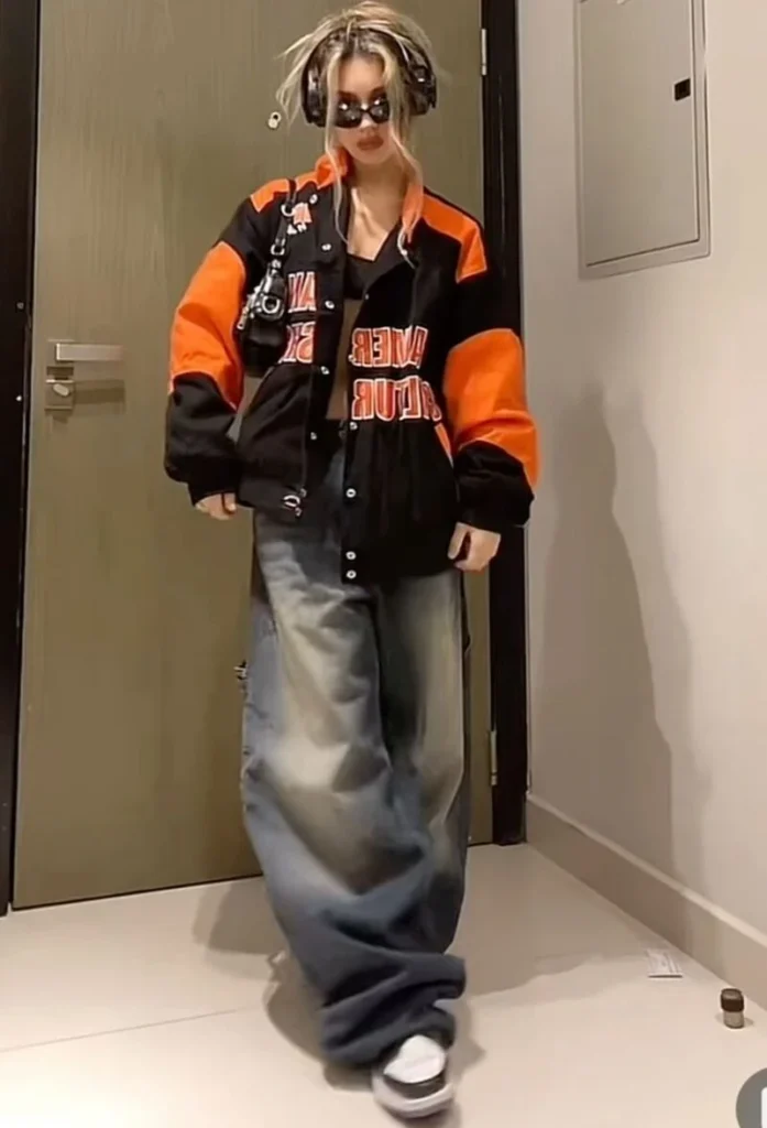  Orange and Black Varsity Jacket With Baggy Jeans