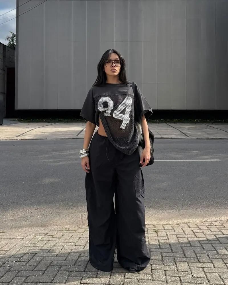 Oversized Numbered Jersey With Black Cargo Pants