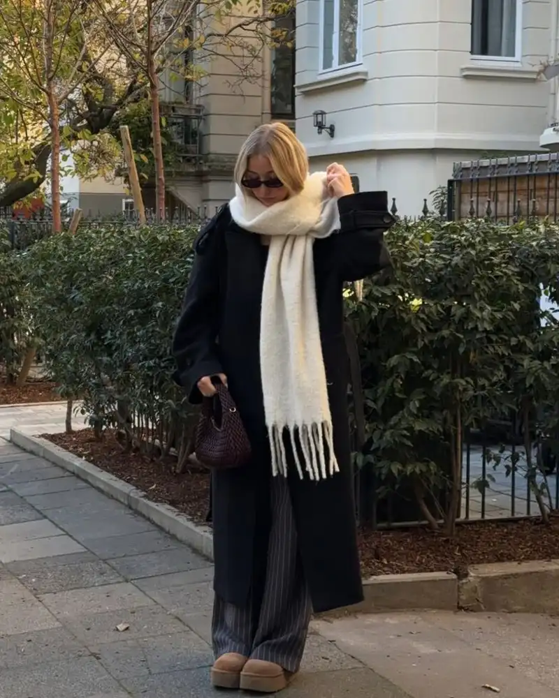 Oversized Scarf Over a Long Coat