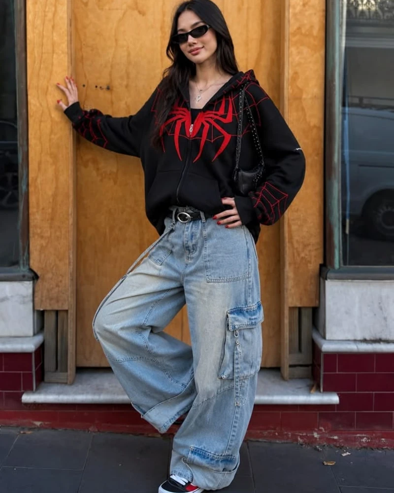  Spider Hoodie and Light Cargo Jeans