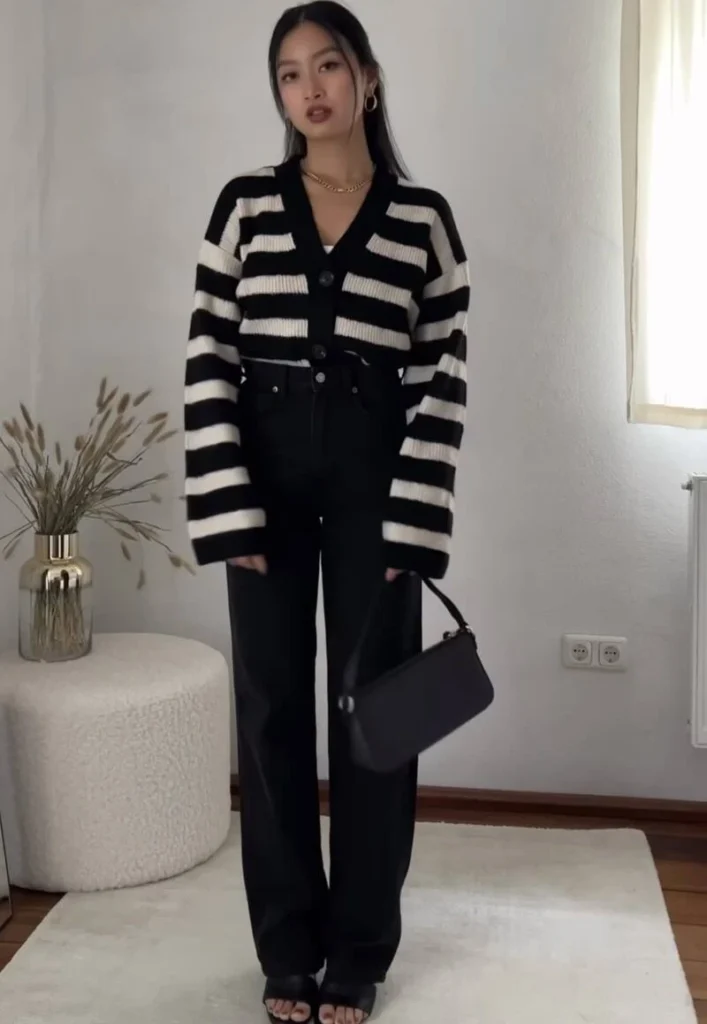 Striped Cardigan, Long Black Lines