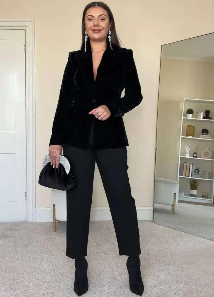 Velvet Blazer With Cropped Black Trousers